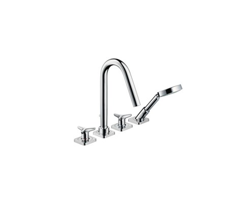 4-hole tile mounted bath mixer with star handles and escutcheons