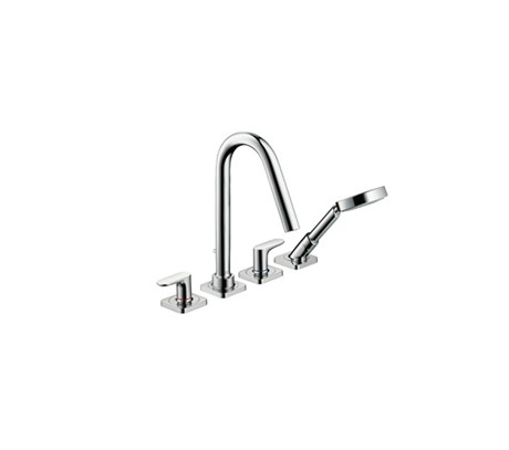 4-hole tile mounted bath mixer with lever handles and escutcheons