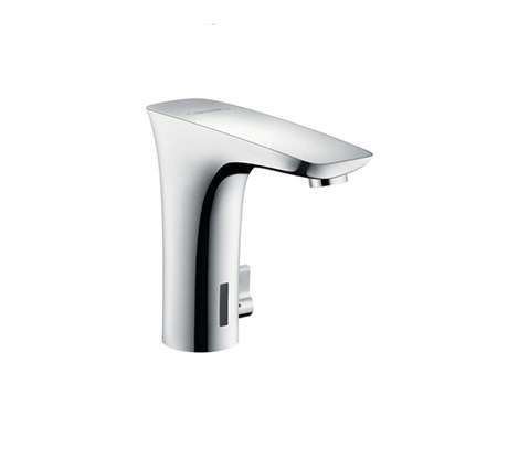 Electronic basin mixer with temperature control battery-operated