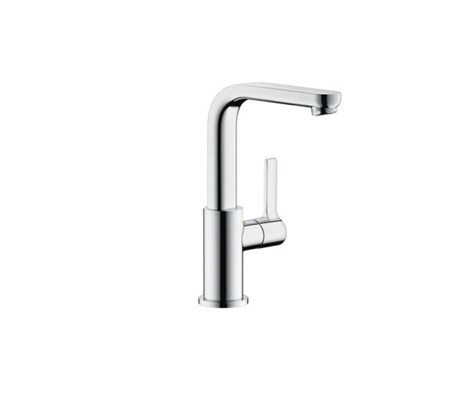 Single lever basin mixer with push-open waste set and swivel spout with 120° range