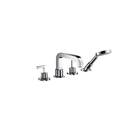 4-hole rim mounted bath mixer with lever handles and escutcheons