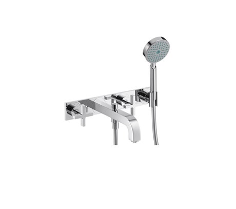3-hole bath mixer for concealed installation with cross handles and plate wall-mounted