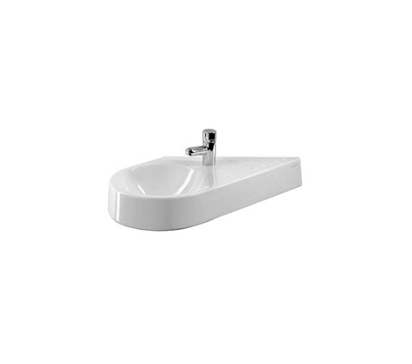 Handrinse washbasin, diagonal model , with integrated ceramic shelf , bowl on left side , 64.5*41cm