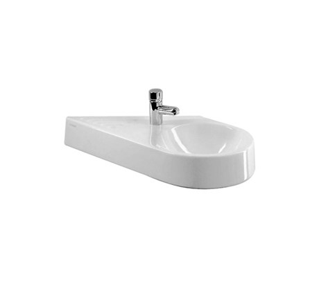 Handrinse washbasin, diagonal model , with integrated ceramic shelf , bowl on right side , 64.5*41cm